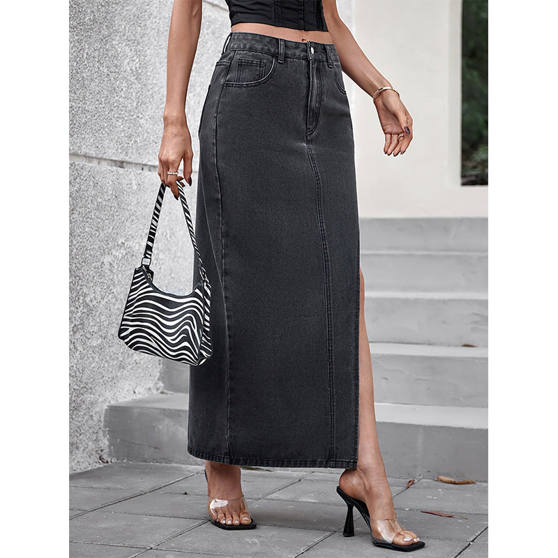 High Waist Slit Denim Skirt