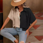 Women's Colorblock Cardigan Buckle Lead Short Sleeve Top
