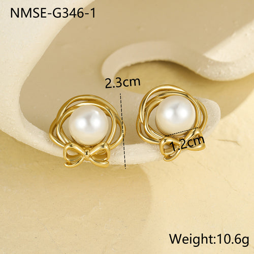 NMSE-G346-1 Bow Pearl Stud Earrings