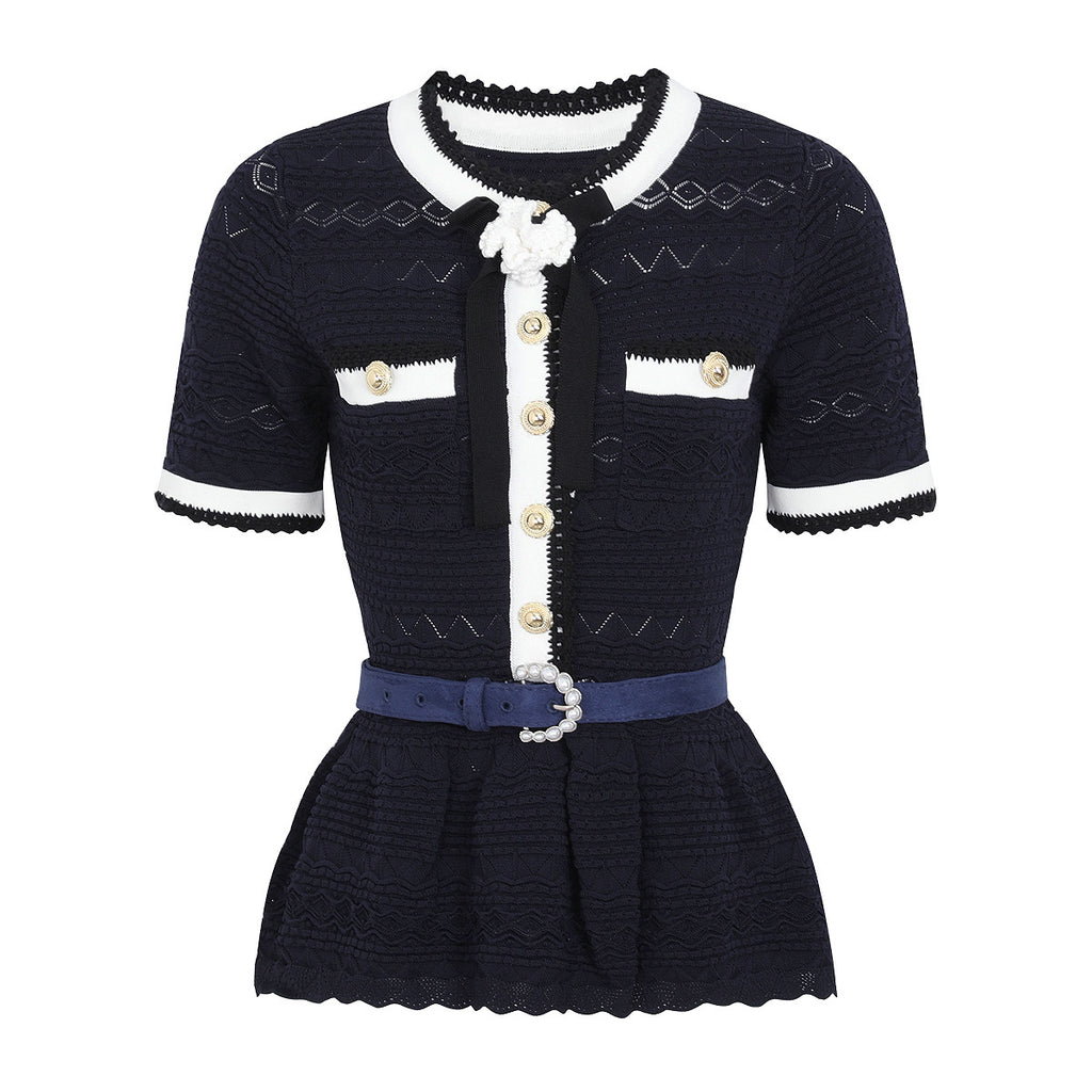 Pearl Detail Slim Short Sleeve Top