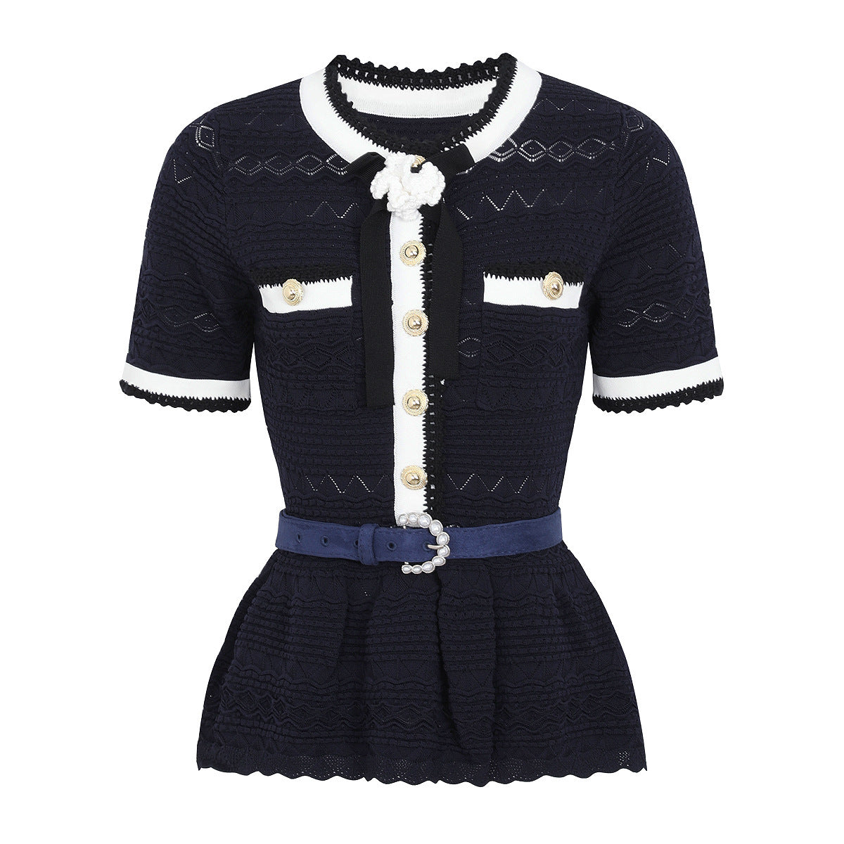 Pearl Detail Slim Short Sleeve Top