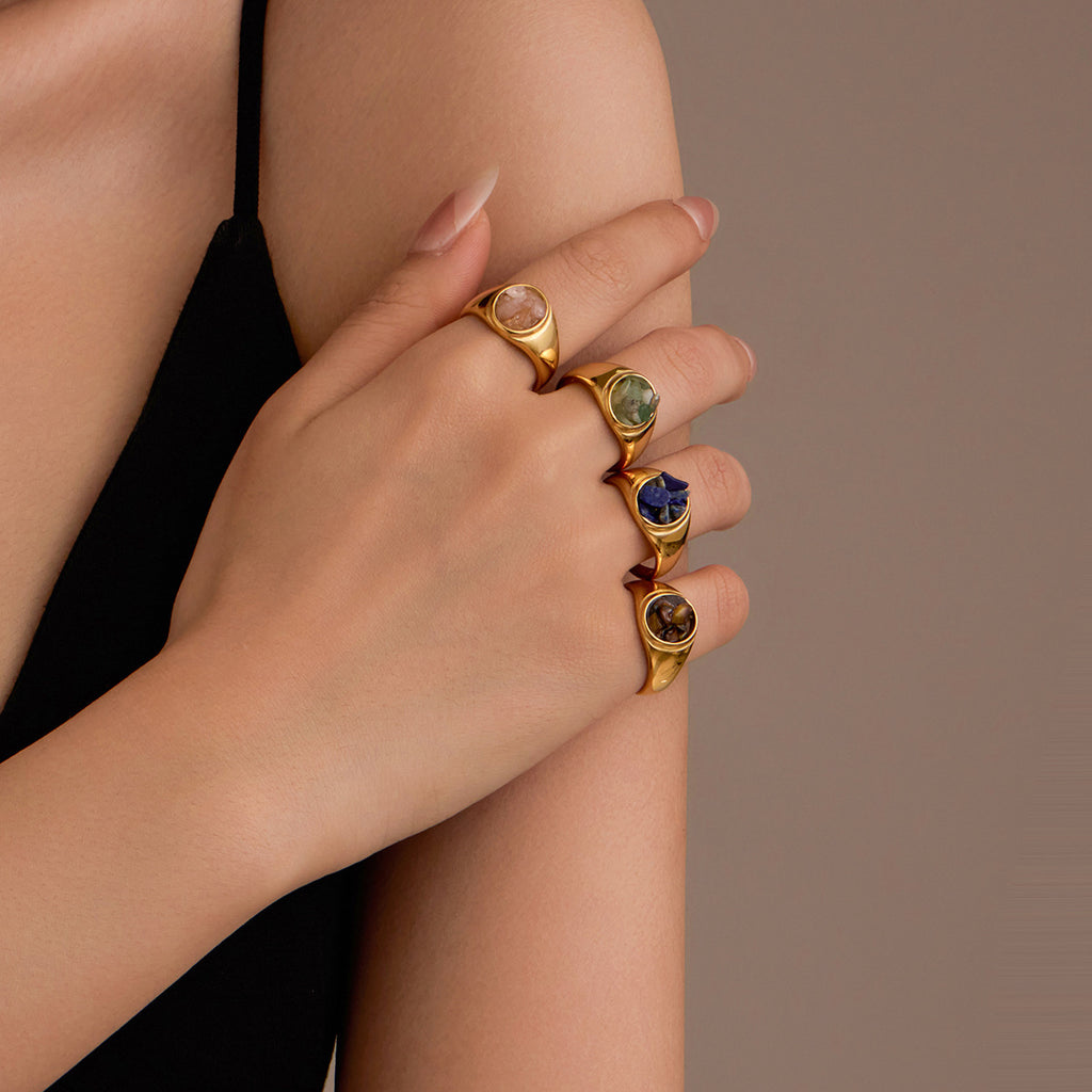 round Inlaid Natural Stone Ring