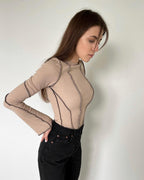 Women's Neck Bell Sleeve Sunken Stripe Top Bottoming Long Sleeve