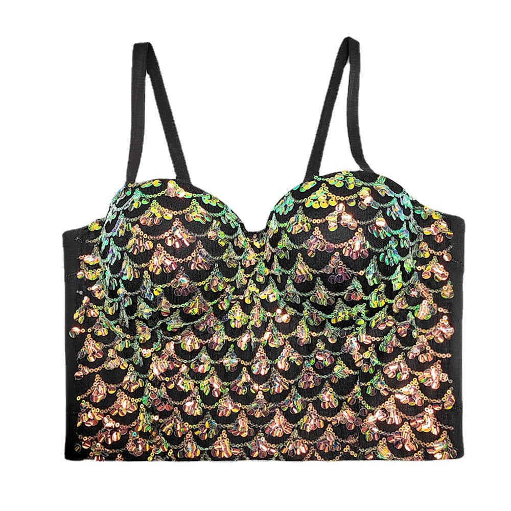 Women’s Pearl Embroidered Sequin Corset Crop Top