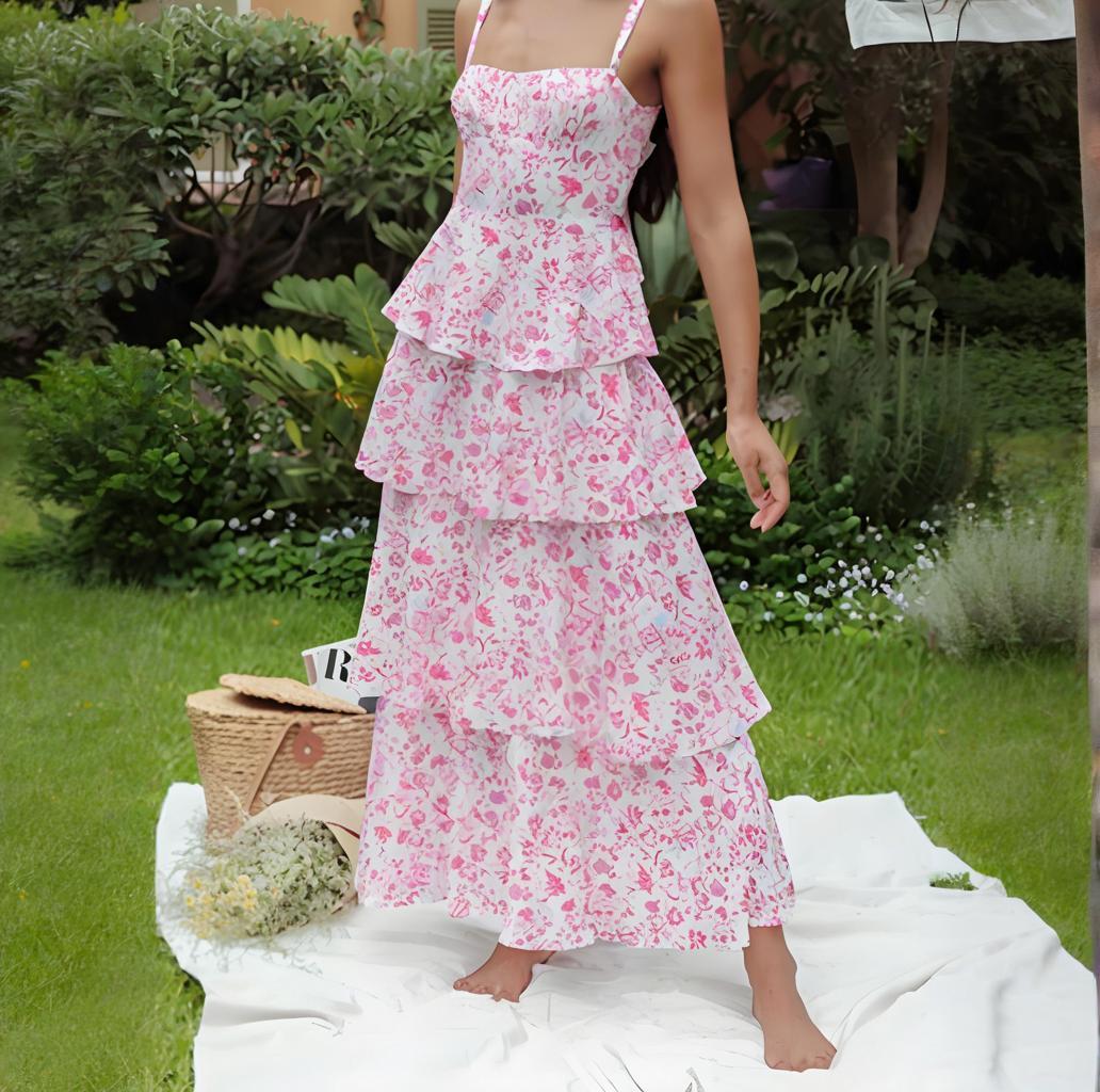 Floral Strap Mid-Length Dress