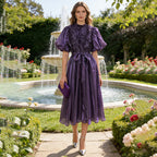 Women's Lace-Up Lantern-Sleeve Maxi Dress