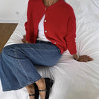 Women's White Soft Cardigan Retro Shell Button Gray Wool Coat