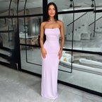 Strapless Lace-Up Ruched Bodycon Maxi Dress