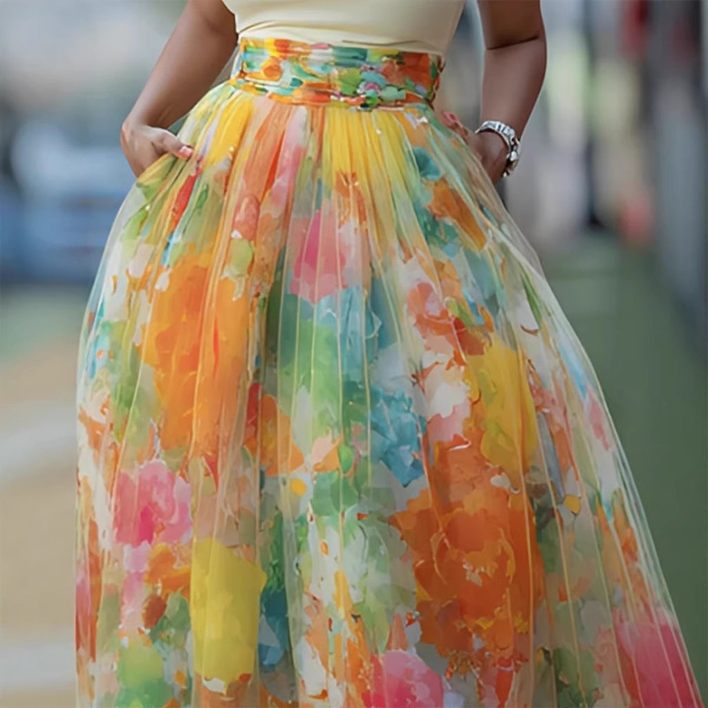 Women's Multicolor Printed Midi Skirt