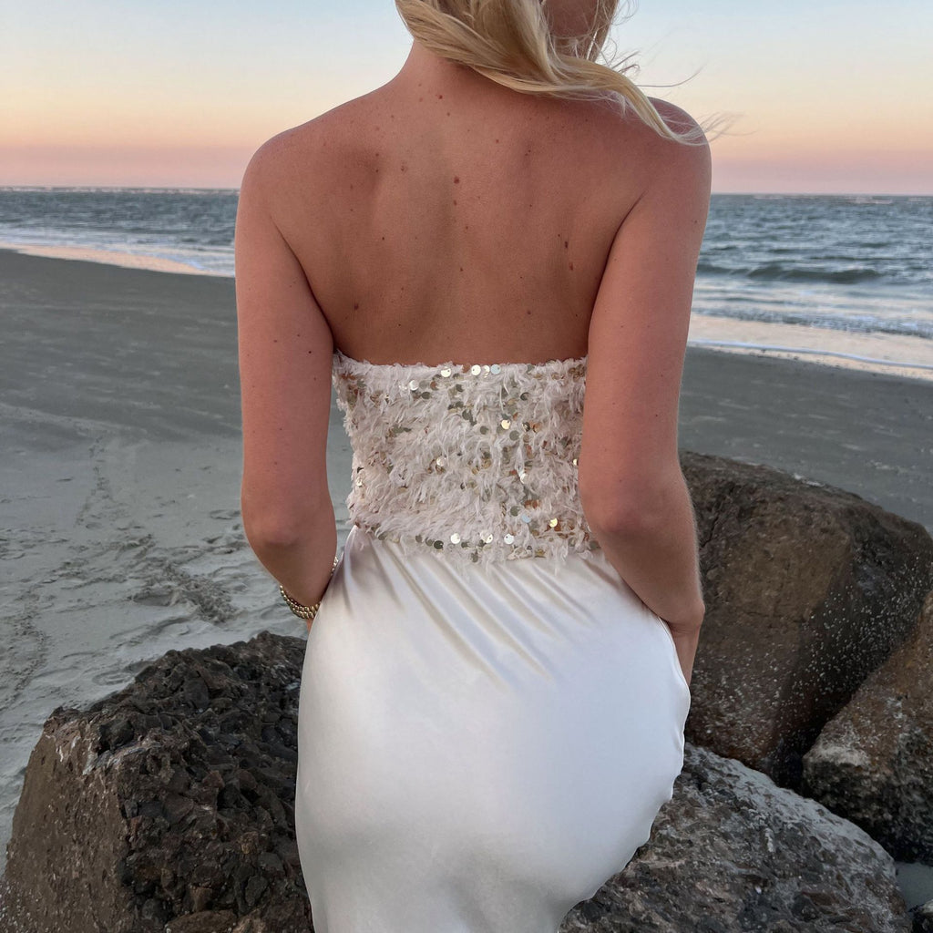 's Sequin Sequined Frayed Beach Vacation Tube Top