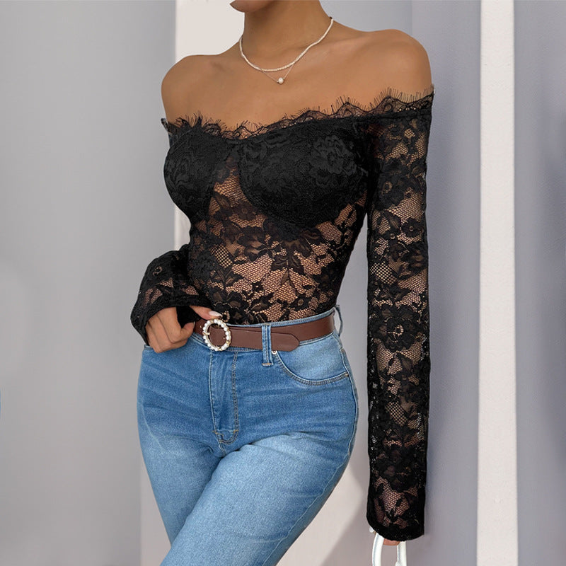 Off Neck Long Sleeve Black Jumpsuit