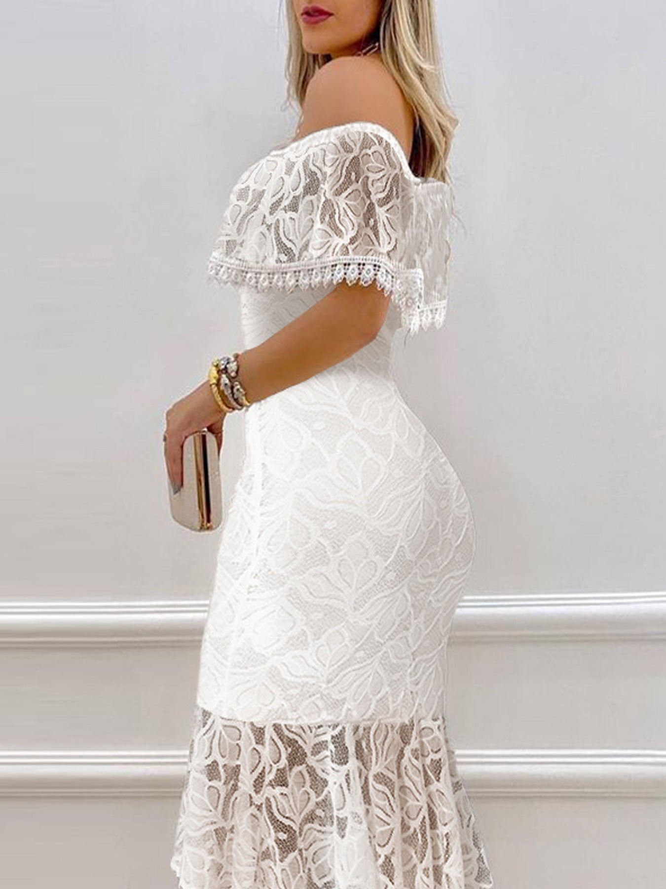 Women's White Off-Shoulder Lace Cocktail Dress