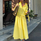 Polo Collar Shirt Yellow Skirt Set Two