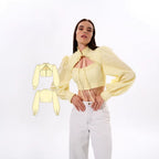 Women's Personality Shoulder Puff Sleeve Lace Stand Collar Shirt