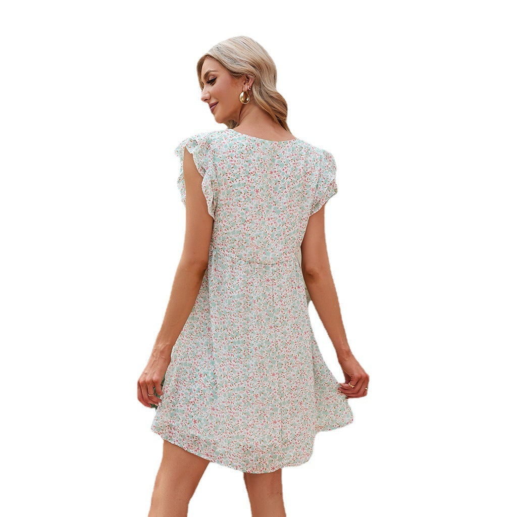 Chiffon Small Floral Dress Vacation Beach