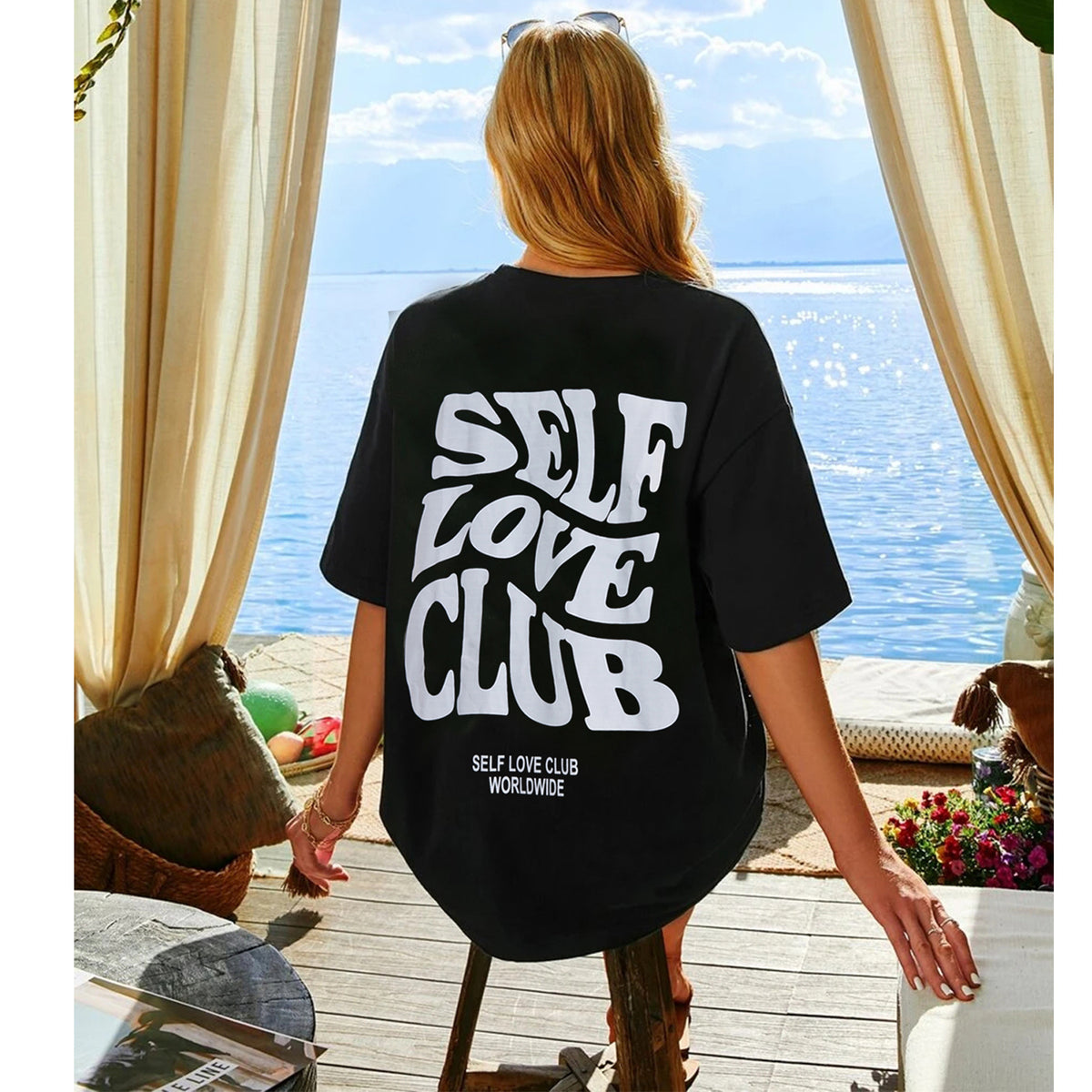 Women's Fast Casual Black T Shirt Simple Round Neck Short Sleeve Women Top Loose Printed