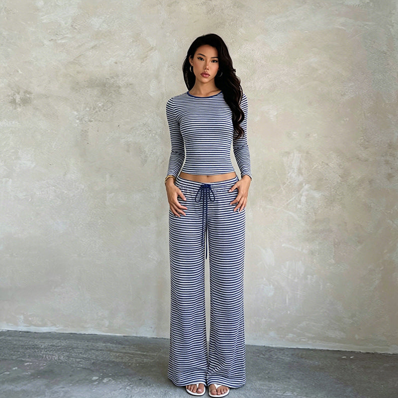 Women's Striped Wide-Leg Two-Piece Set