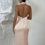 Women's Halter Backless Satin Fishtail Evening Dress