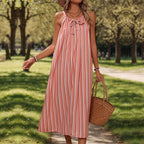 Striped Spaghetti-Strap Vacation Dress