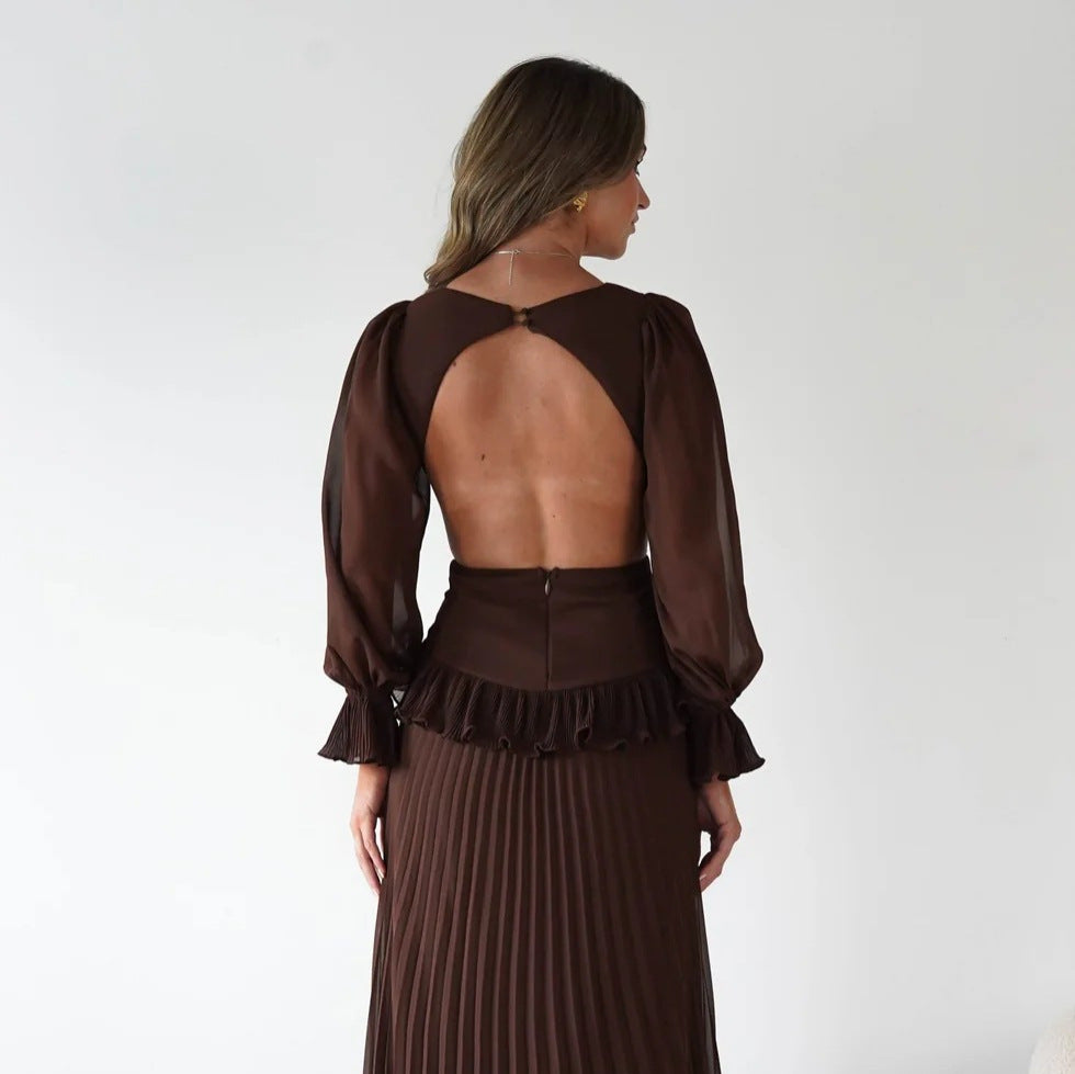 Women's Backless Pleated Dress