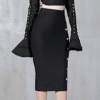 Autumn Winter Tight Waist Seam Buckle Midi Slim Fit Skirt