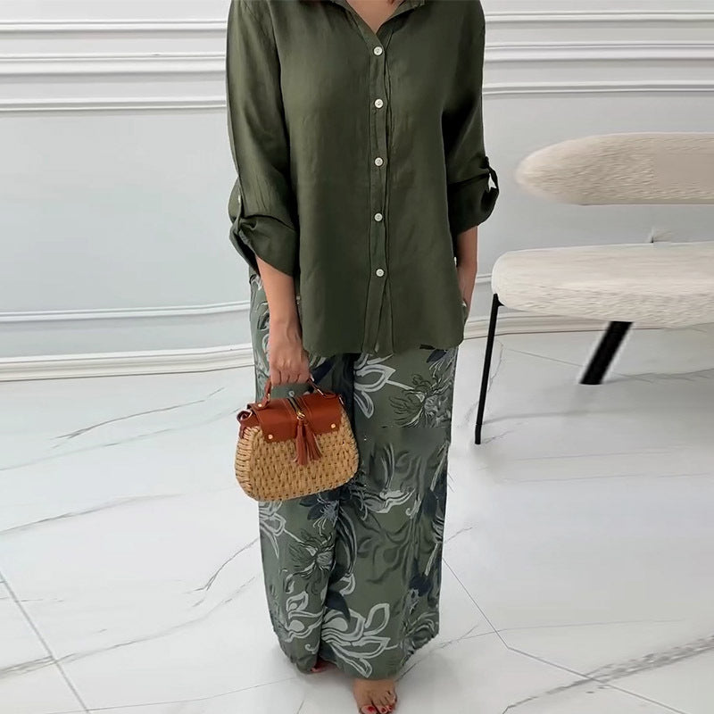 Cardigan Shirt High-Waist Loose Trousers Two Piece Set