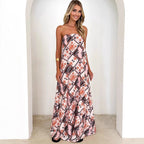 Print Wrapped Chest A-Line Holiday Maxi Dress