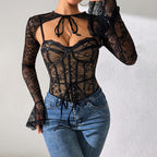 Sheer Lace Shawl Two-Piece Camisole Set