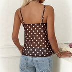 Summer Dot Mesh Camisole Women V neck Waist Controlled