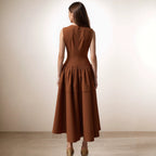 Women's Brown Sleeveless Layered Maxi Dress