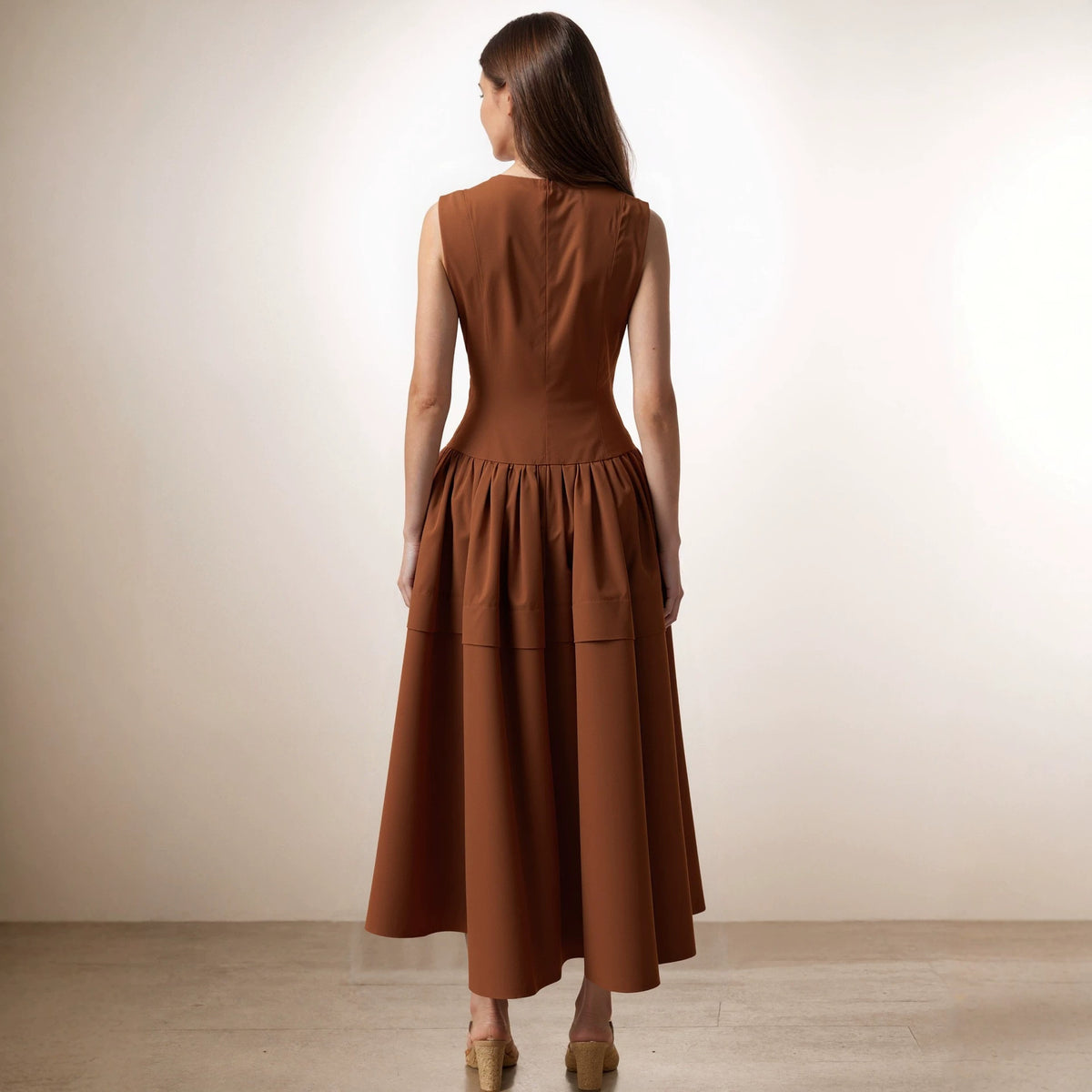 Women's Brown Sleeveless Layered Maxi Dress