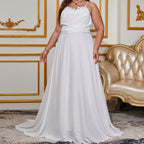 Women's Plus Size Solid Color Sling Backless Trailing Cocktail Ladies Wedding Dress