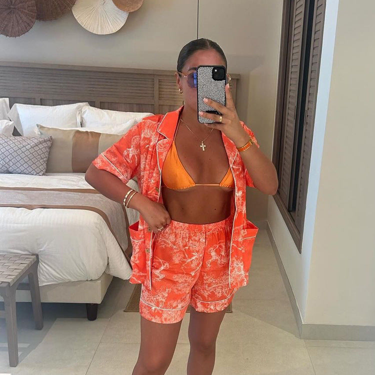 Printed Top & High-Waist Shorts Set