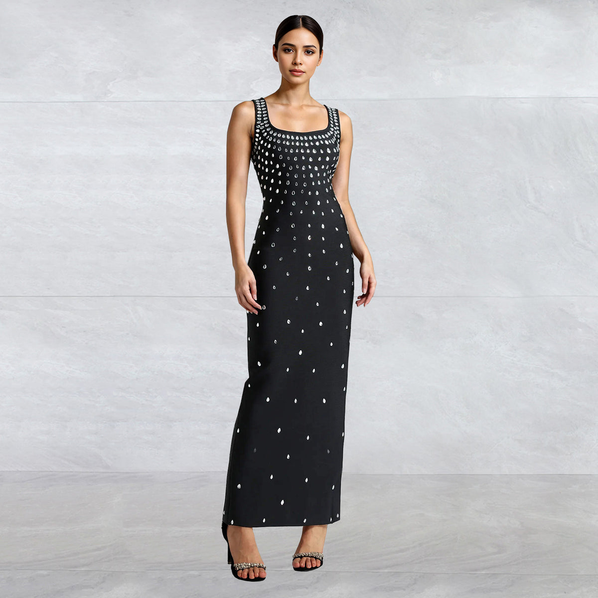 Wear Drilling U Collar Sleeveless Sheath Tight Dress