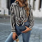 Women's Best Seller Striped Collared Can Open Long Sleeve Shirt