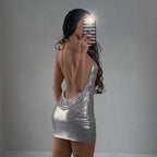 Metallic Chain Halter Mini Dress