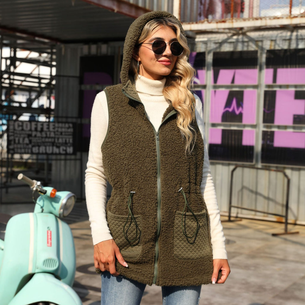 Hooded Mid Length Quilted Vest