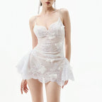 Socialite Sexy Lace Dress Solid Color Slim Embroidered Design Short Dress Women Autumn