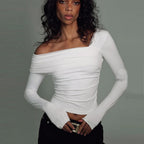 Women’s White Off Shoulder Long Sleeve Crop Top