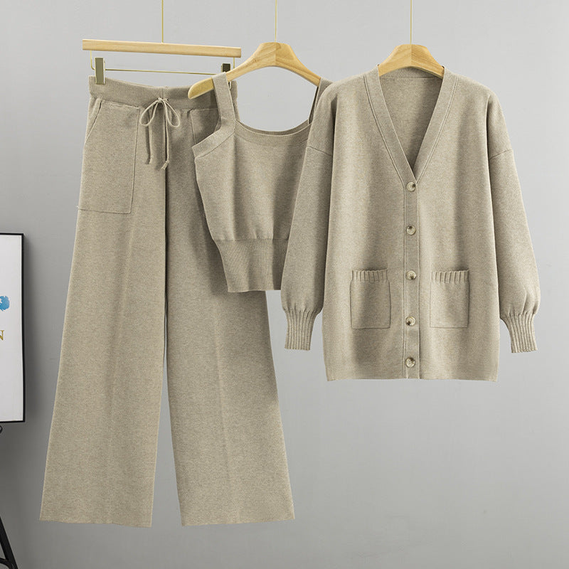 Autumn Winter Casual Knitted Three Piece Sets Women Solid