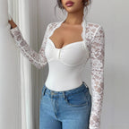 Lace Patchwork Knit Long-Sleeve Top