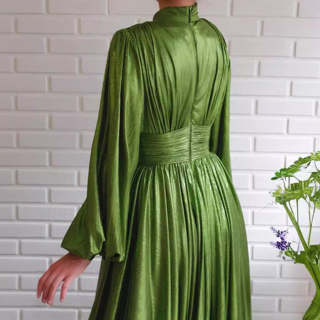 Women's Avocado Green Halter A-Line Maxi Dress