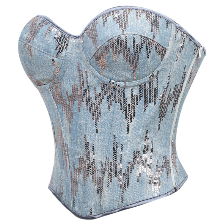 Blue Court Boning Corset Bra Tube Top Vest Body Shaping Top