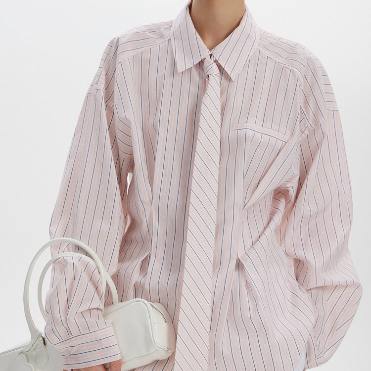 Printed Striped Shirt Polo Collar Long Sleeve