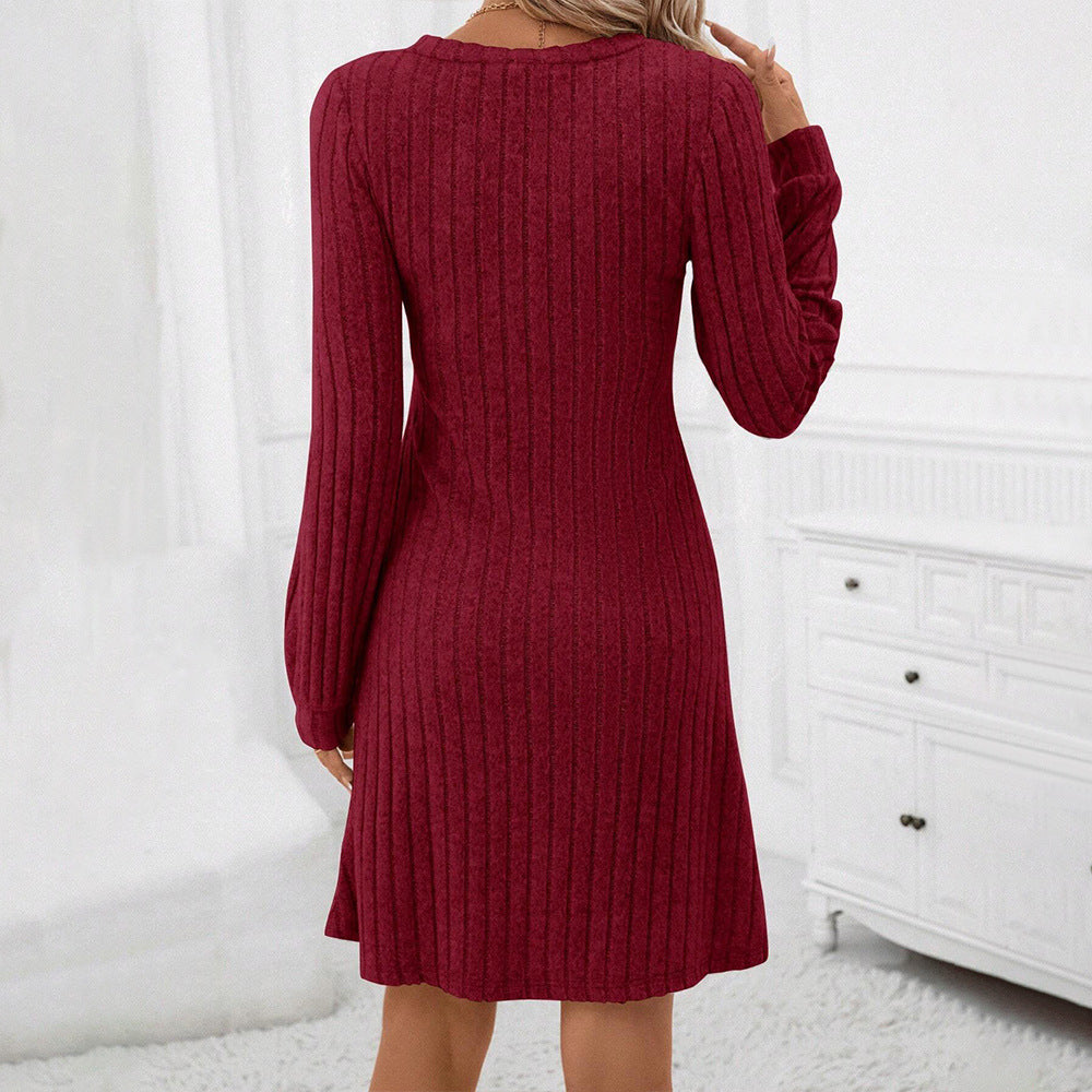 Women's Wine Red Dress High Waist Slim Midi Dress For Women