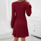 Women's Wine Red Dress High Waist Slim Midi Dress For Women