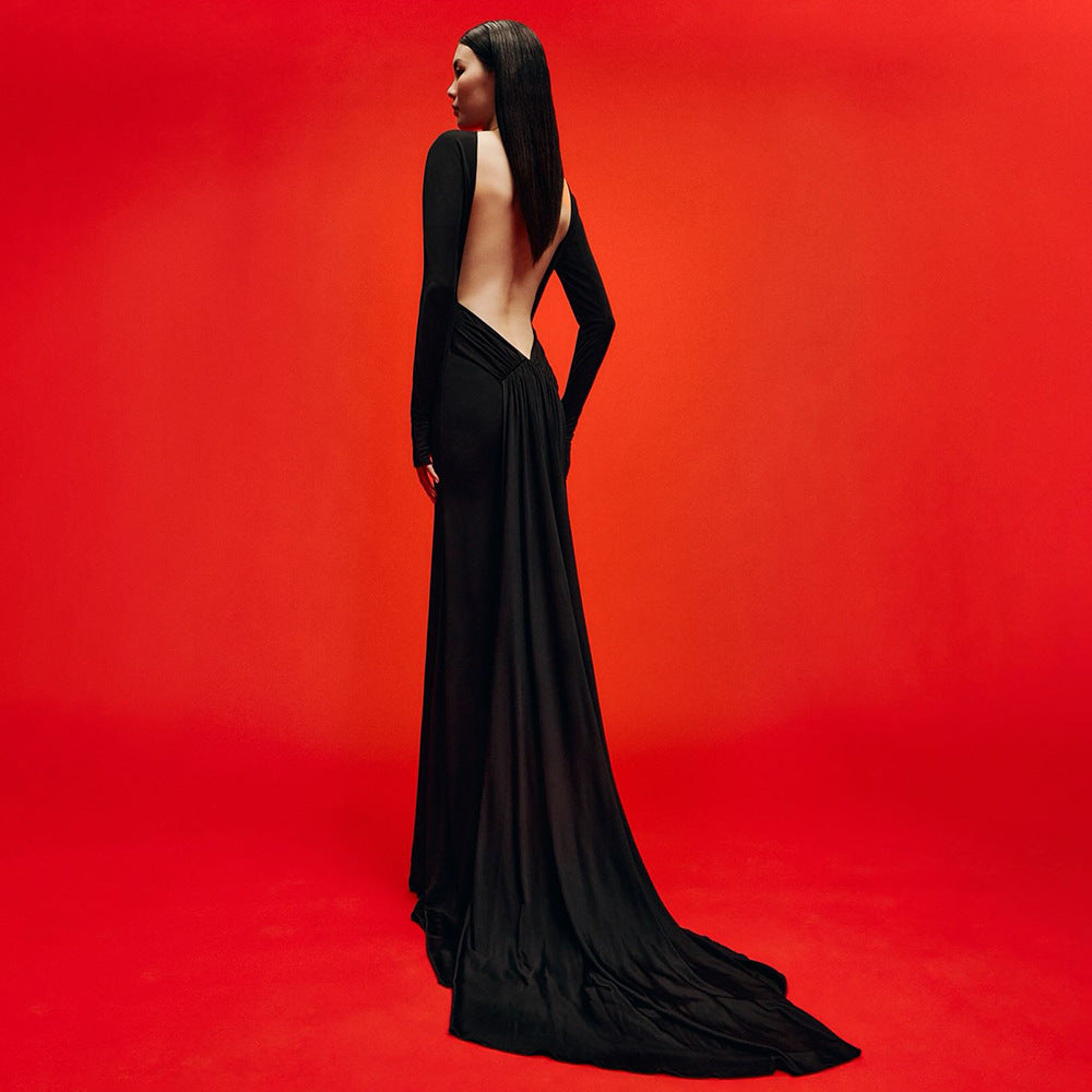 Autumn Winter Dress Backless Ribbon Cocktail