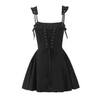 Flocking Polka-Dot Brace Pure Bandage Waist-Defined Puff Short Dress