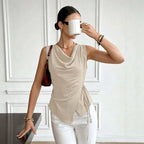 French Swing Collar SL Vest Women Side Drawstring Waist