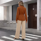 Autumn Solid Color Suit Office Shirt Outfit in Waist Tightening Wear Set for Women